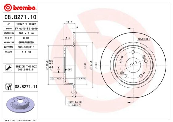 Тормозной диск BREMBO 08B27111