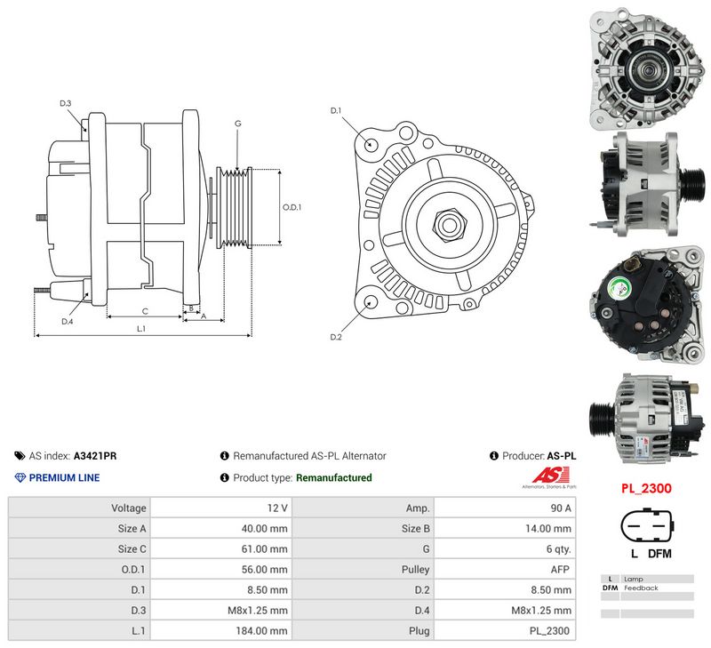 Generaator, AS-PL A3421PR