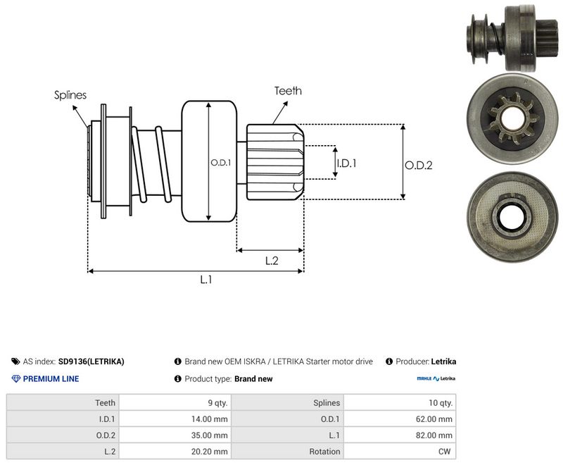 AS-PL SD9136(LETRIKA) Freewheel Gear, starter