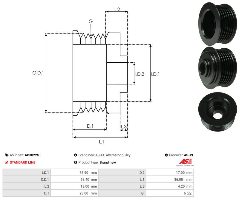 AS-PL AP3022S Belt Pulley, alternator