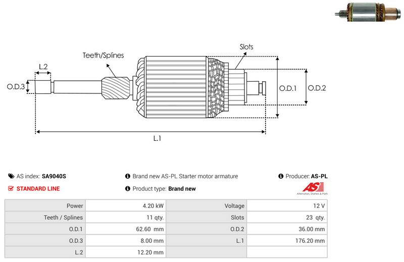 AS-PL SA9040S Armature, starter