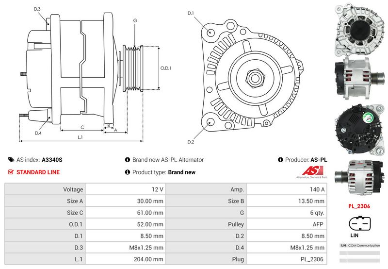 AS-PL A3340S Alternator