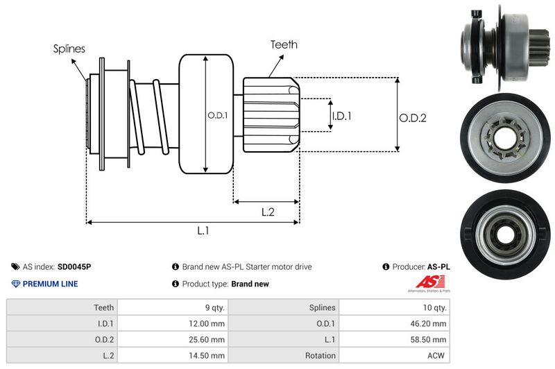 AS-PL SD0045P Freewheel Gear, starter