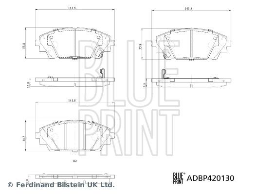 Комплект гальмівних накладок, дискове гальмо, Blue Print ADBP420130