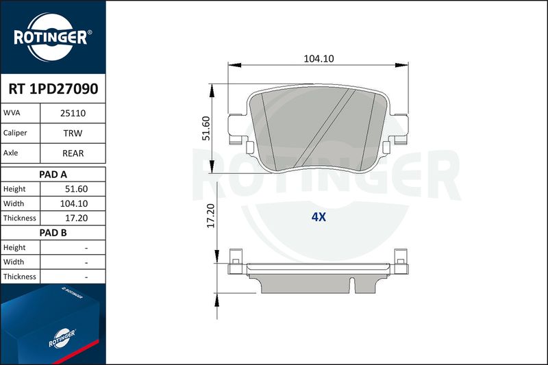 ROTINGER fékbetétkészlet, tárcsafék RT 1PD27090