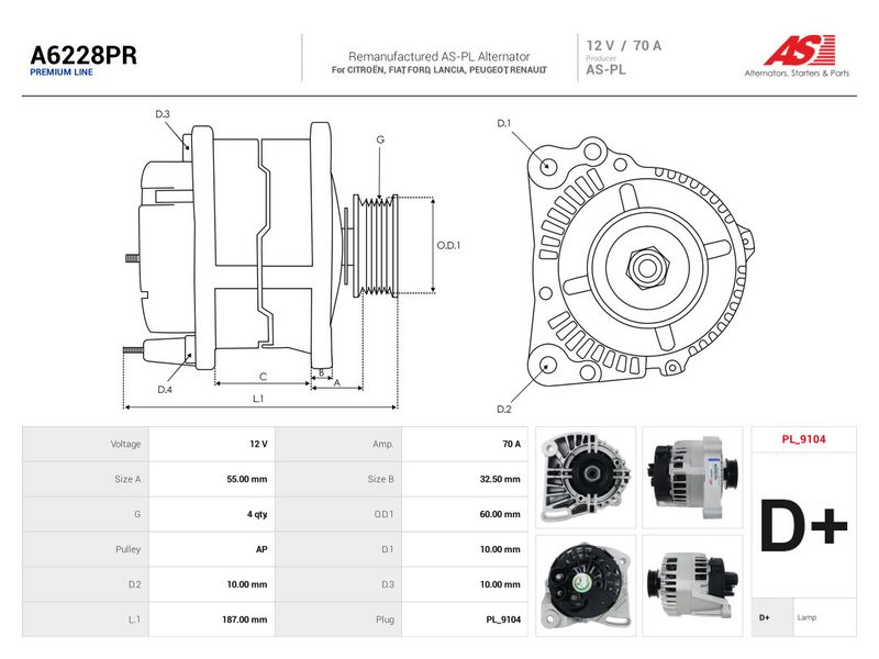 Generaator, AS-PL A6228PR