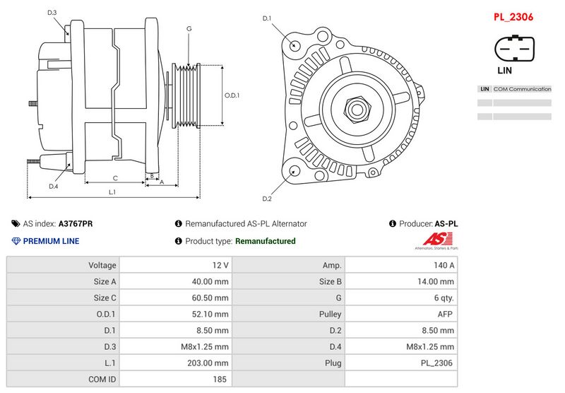 Remanufactured AS-PL Alternator