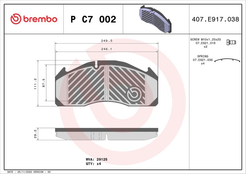 BREMBO fékbetétkészlet, tárcsafék P C7 002