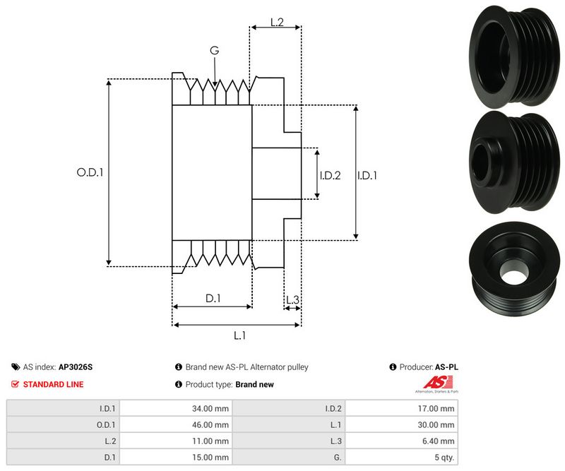 AS-PL AP3026S Belt Pulley, alternator