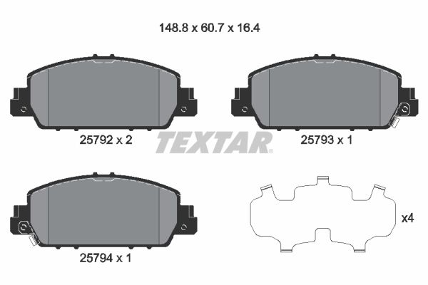 Комплект гальмівних накладок, дискове гальмо, Textar 2579201