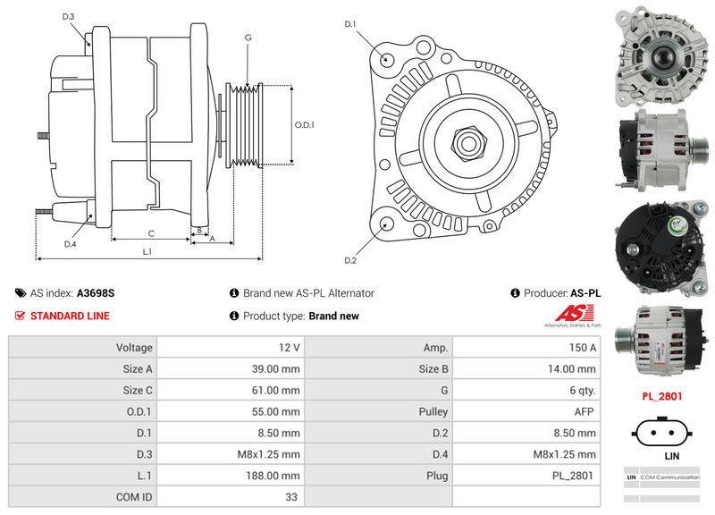 AS-PL A3698S Alternator