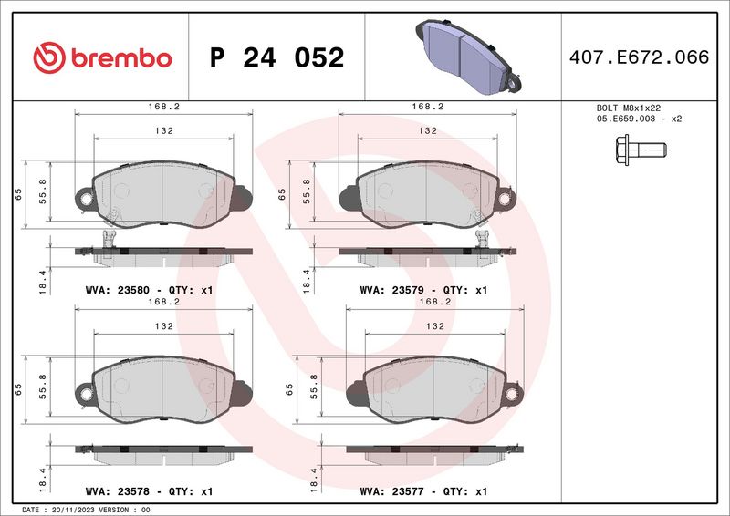 Piduriklotsi komplekt, ketaspidur, BREMBO P 24 052