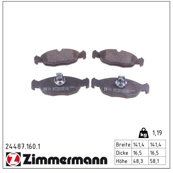 комплект спирачно феродо, дискови спирачки ZIMMERMANN