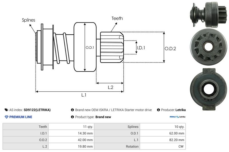 AS-PL SD9122(LETRIKA) Freewheel Gear, starter