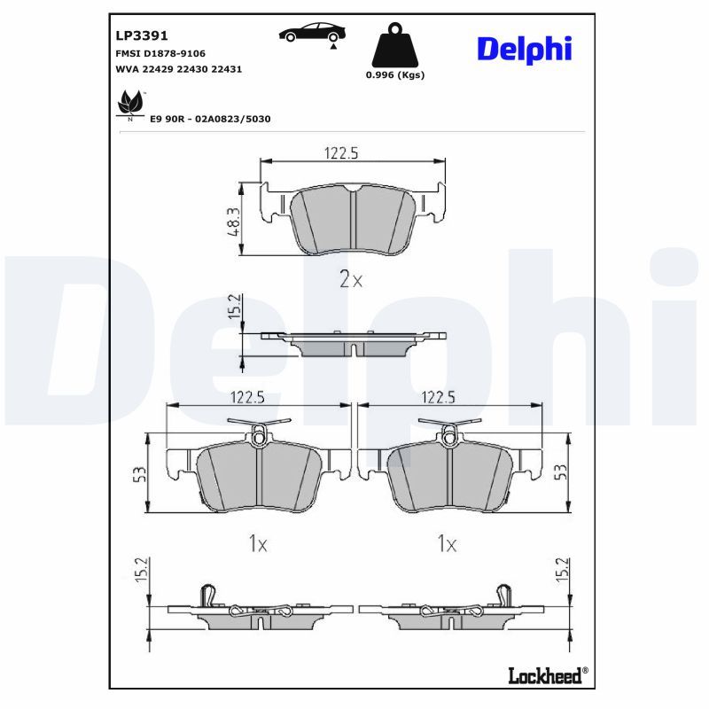 Piduriklotsi komplekt, ketaspidur, DELPHI LP3391