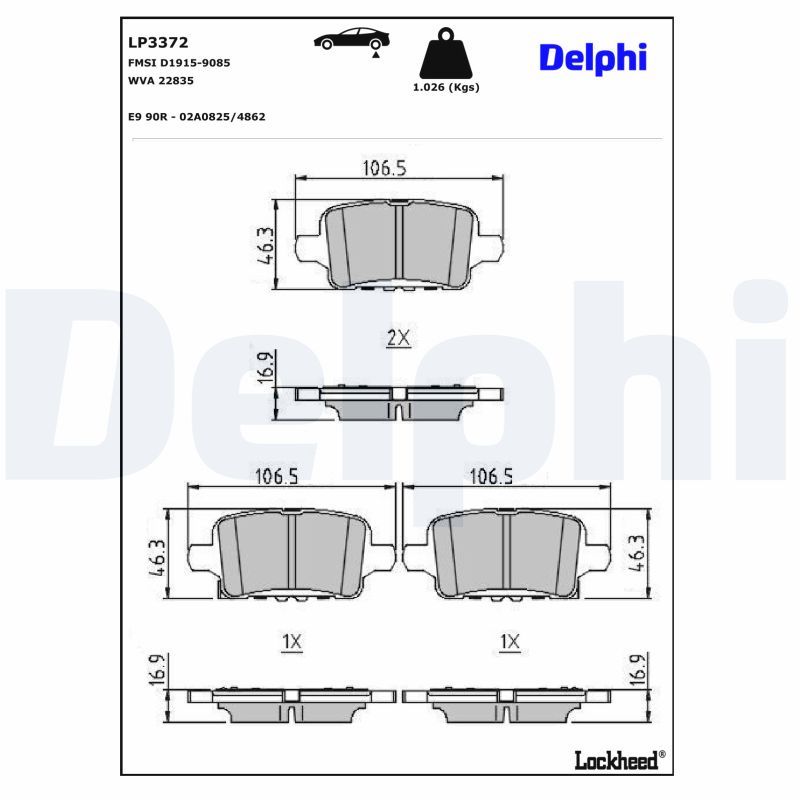 Piduriklotsi komplekt, ketaspidur, DELPHI LP3372
