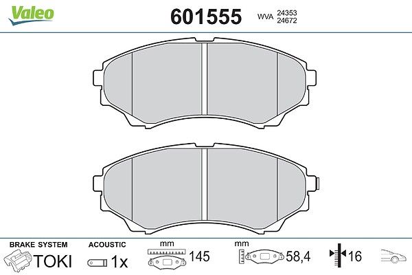 VALEO 601555 - Stabdžių kaladėlių komplektas