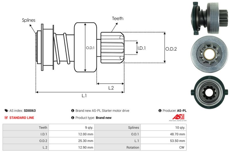AS-PL SD0063 Freewheel Gear, starter