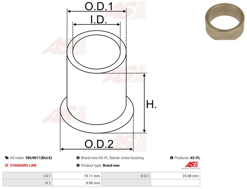 AS-PL SBU9011(BULK) Bush, starter shaft