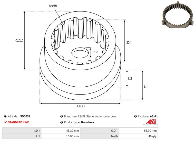 Remondikomplekt, Starter, AS-PL SG0034