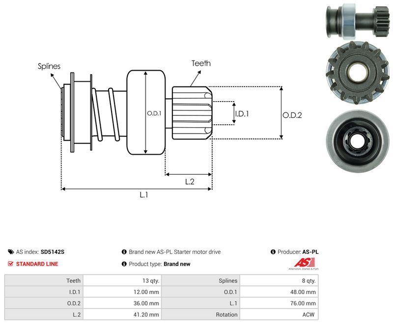 AS-PL SD5142S Freewheel Gear, starter
