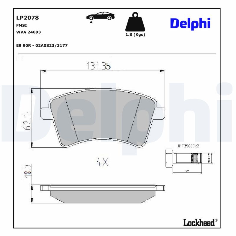 DELPHI LP2078 Brake Pad Set, disc brake