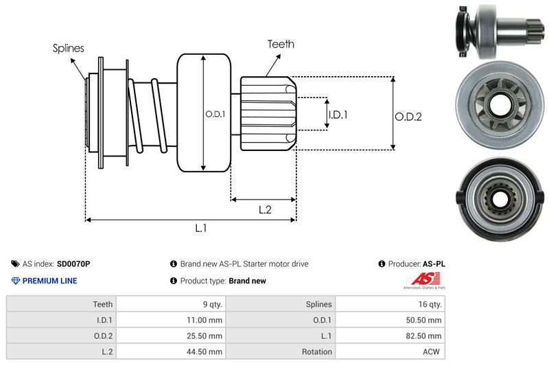 AS-PL SD0070P Freewheel Gear, starter