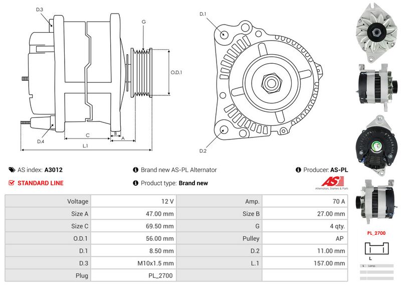 AS-PL A3012 Alternator
