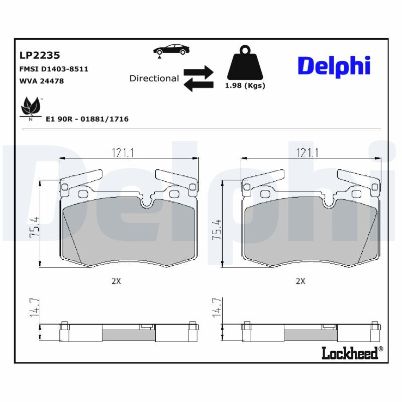 комплект спирачно феродо, дискови спирачки DELPHI