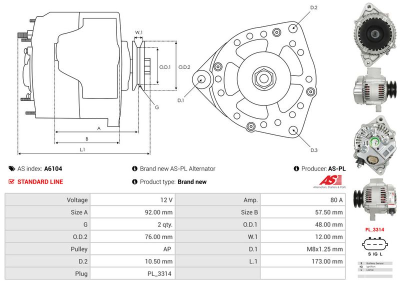 AS-PL A6104 Alternator