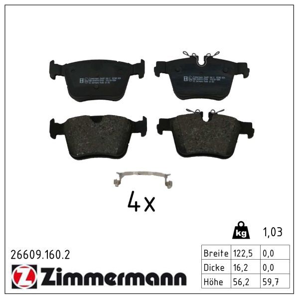 комплект спирачно феродо, дискови спирачки ZIMMERMANN