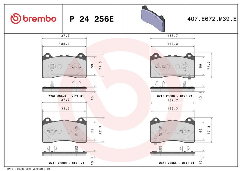 BREMBO P24256E Brake Pad Set, disc brake