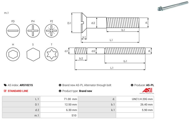 Remondikomplekt, generaator, AS-PL ARS1021S