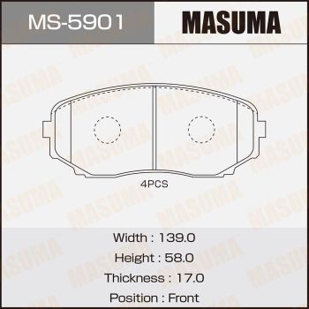 Комплект гальмівних колодок, передня вісь, 58мм, Mazda CX-7 (07-12), CX-9 (17-) (MS-5901) MASUMA, Masuma MS5901