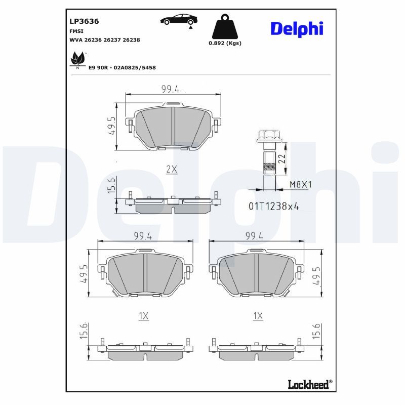 комплект спирачно феродо, дискови спирачки DELPHI