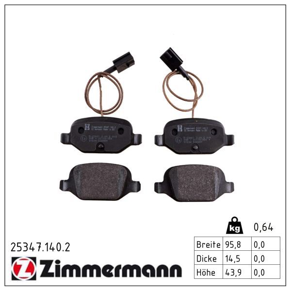 комплект спирачно феродо, дискови спирачки ZIMMERMANN