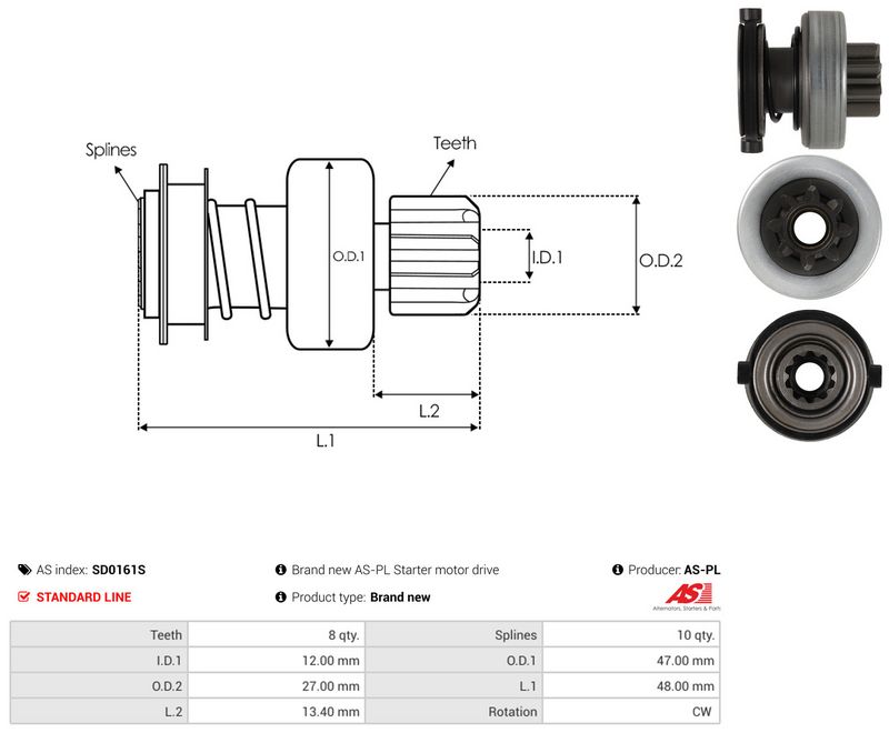 AS-PL SD0161S Freewheel Gear, starter