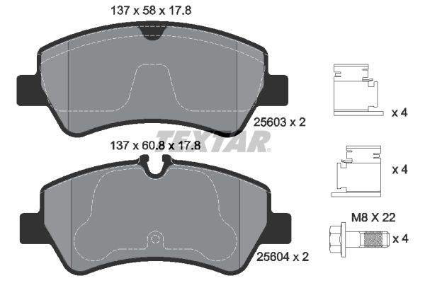 Комплект гальмівних накладок, дискове гальмо, Textar 2560301