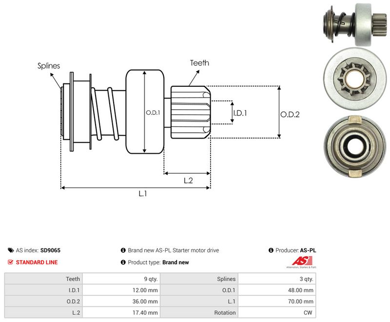 AS-PL SD9065 Freewheel Gear, starter