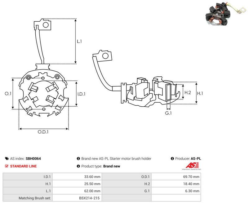 AS-PL SBH0064 Holder, carbon brushes