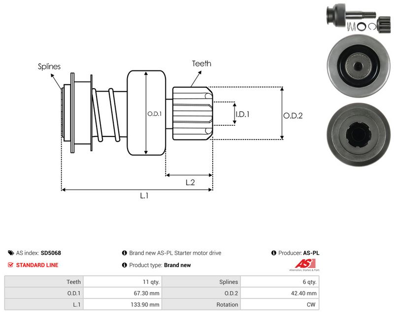 AS-PL SD5068 Freewheel Gear, starter