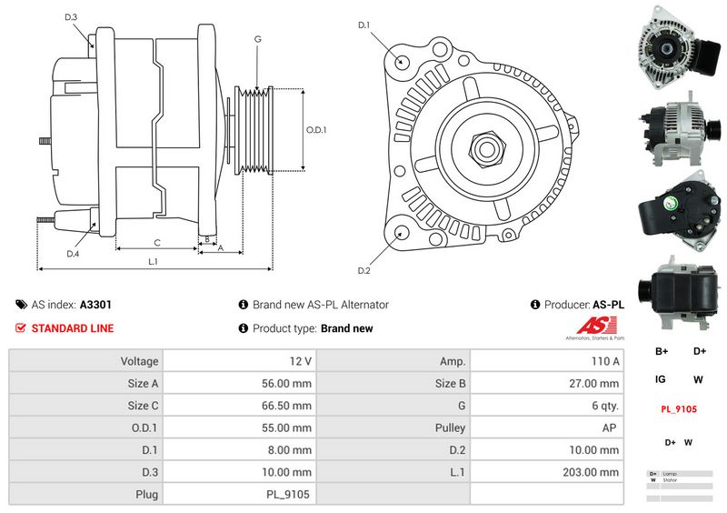 AS-PL A3301 Alternator