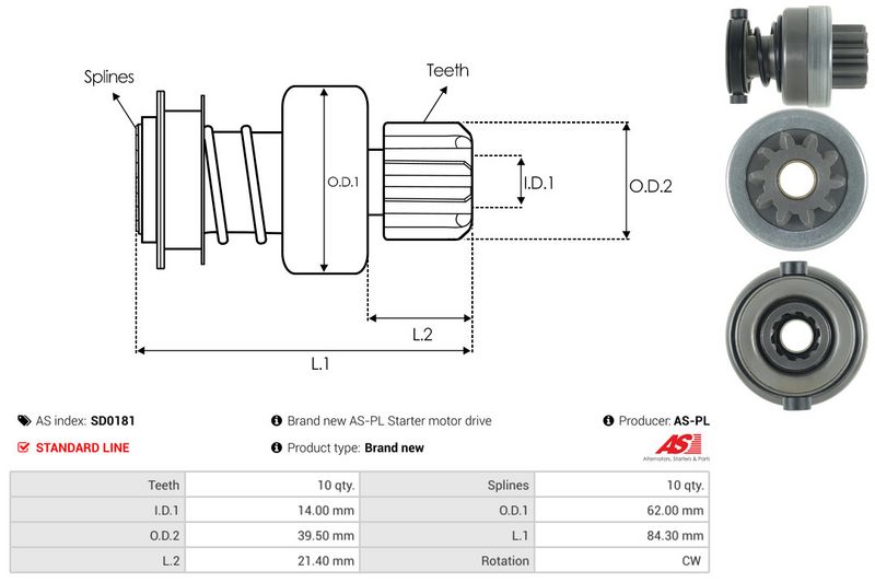 AS-PL SD0181 Freewheel Gear, starter