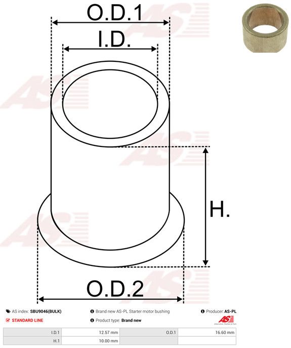 AS-PL SBU9046(BULK) Bush, starter shaft