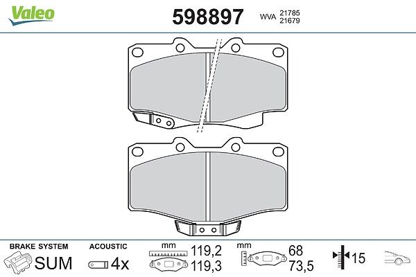 комплект спирачно феродо, дискови спирачки VALEO