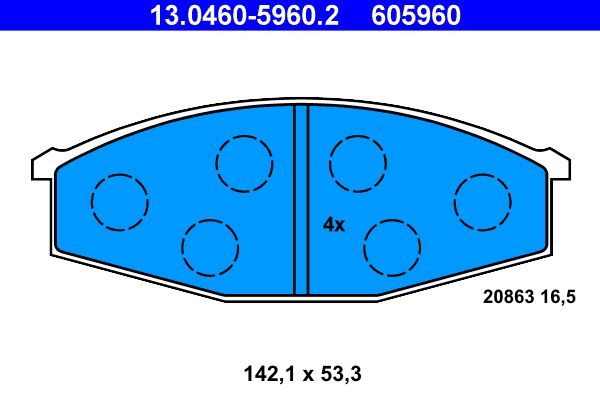 Комплект гальмівних накладок, дискове гальмо, Ate 13.0460-5960.2