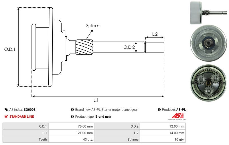 AS-PL SG6008 Ring Gear, planetary gearbox (starter)