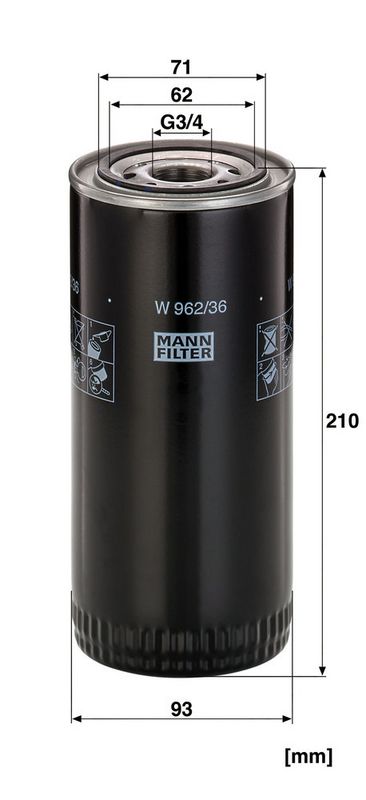 Õlifilter, MANN-FILTER W 962, 36
