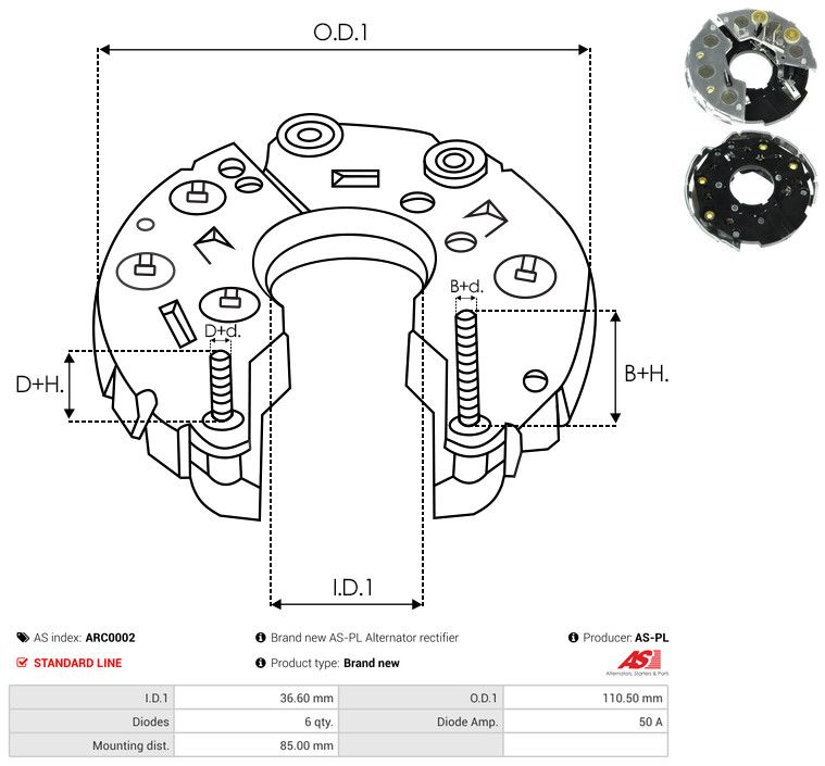 AS-PL ARC0002 Rectifier, alternator