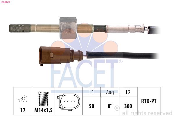 Датчик, температура відпрацьованих газів, Facet 22.0149